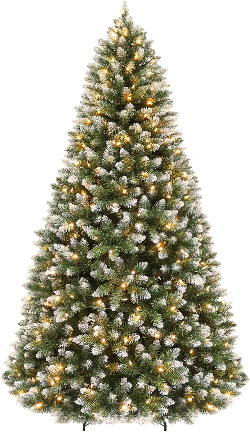 Hykolity 6 ft Prelit Christmas Tree with 250 LED Warm White Lights, Partially Snow Flocked