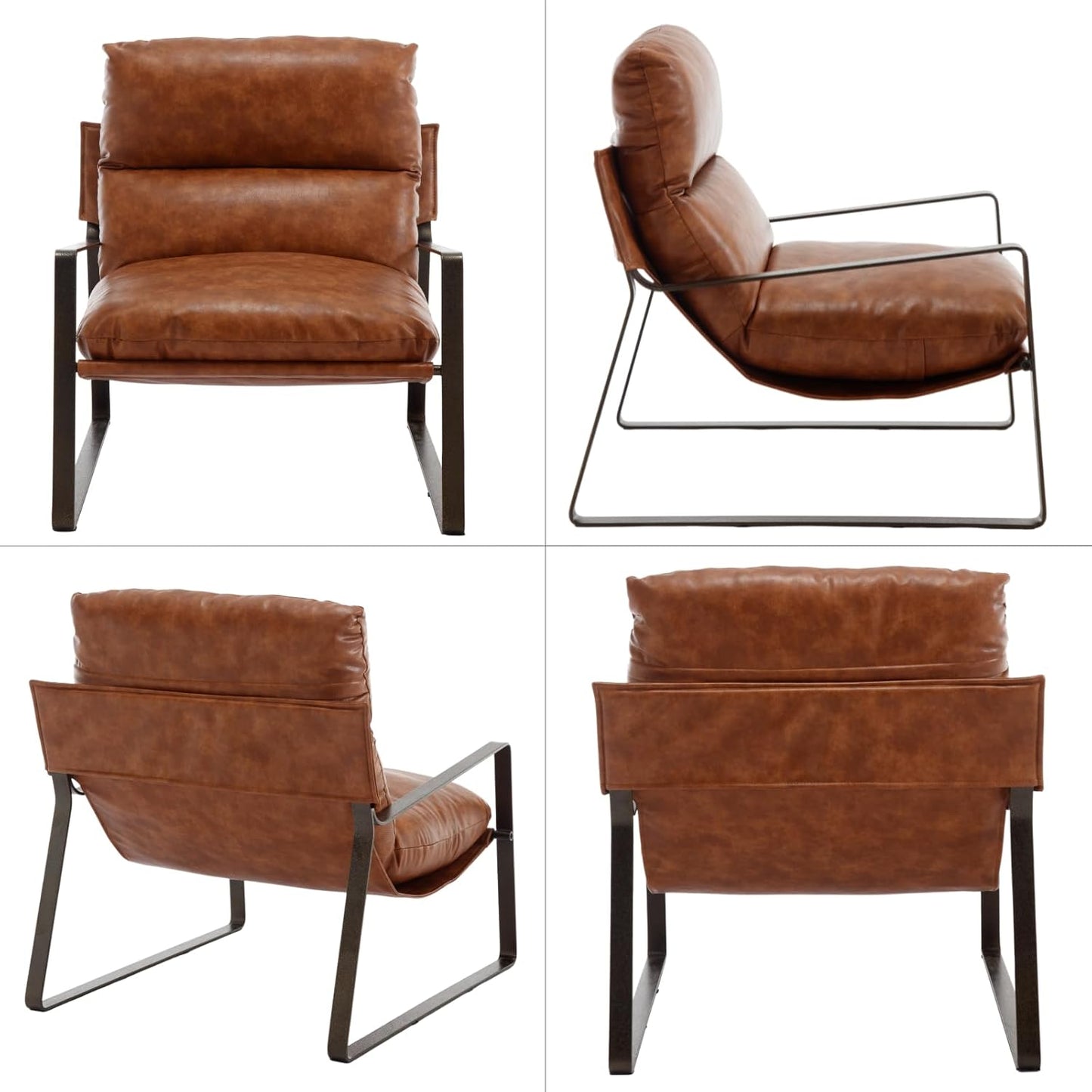 DUOMAY Mid-Century Accent Chairs Set of 2, Comfy PU Leather Leisure Chairs Lazy Chairs with Brozen