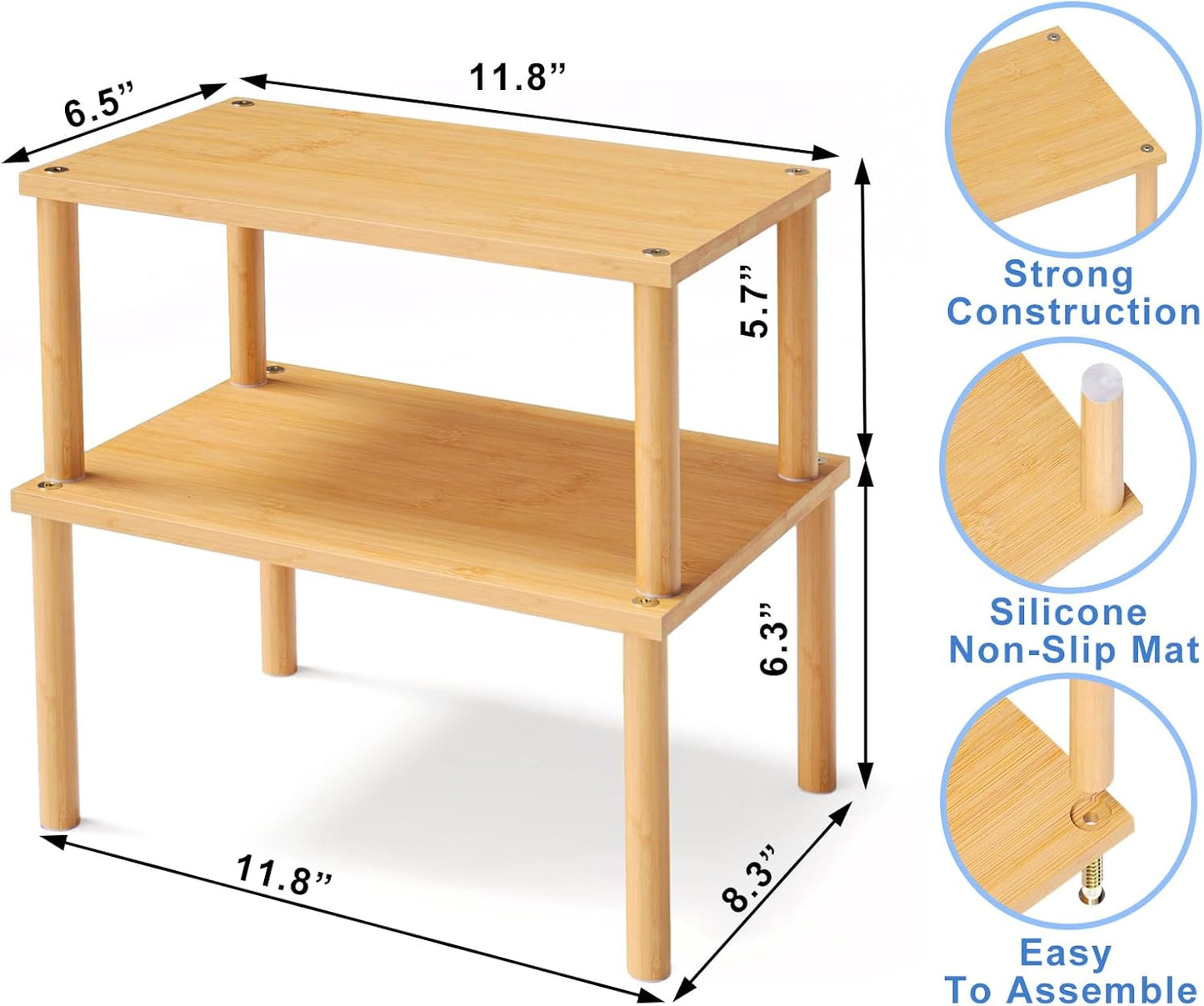 Cabinet Organizer Shelf(Set of 2),Kitchen Counter Shelves,Bamboo Stackable Expandable Spice Rack
