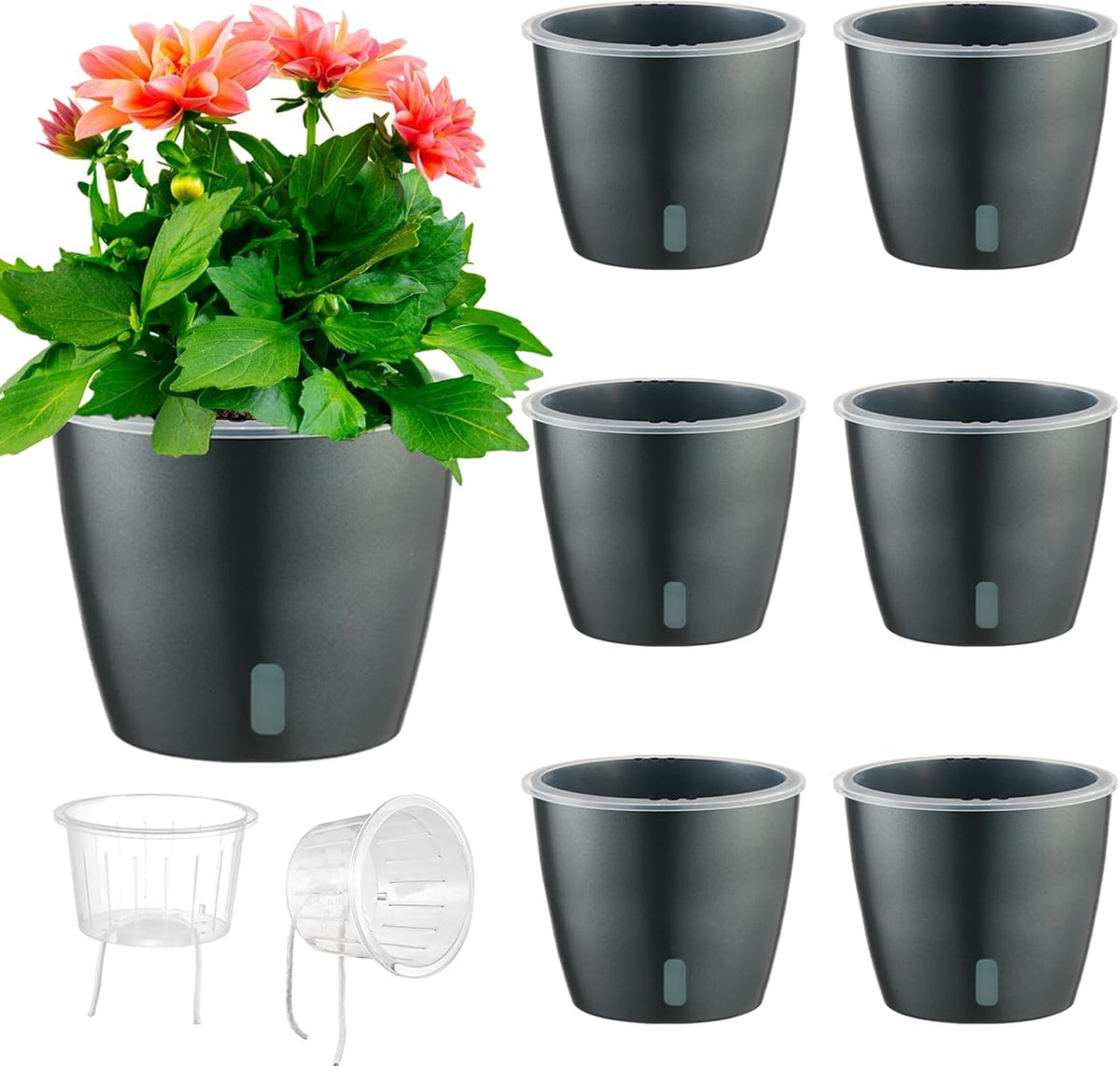 Self Watering Pots for Indoor Plants, 6-Pack 6.7'' Self Watering Planter with Drainage Holes, Small