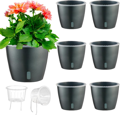 Self Watering Pots for Indoor Plants, 6-Pack 6.7'' Self Watering Planter with Drainage Holes, Small