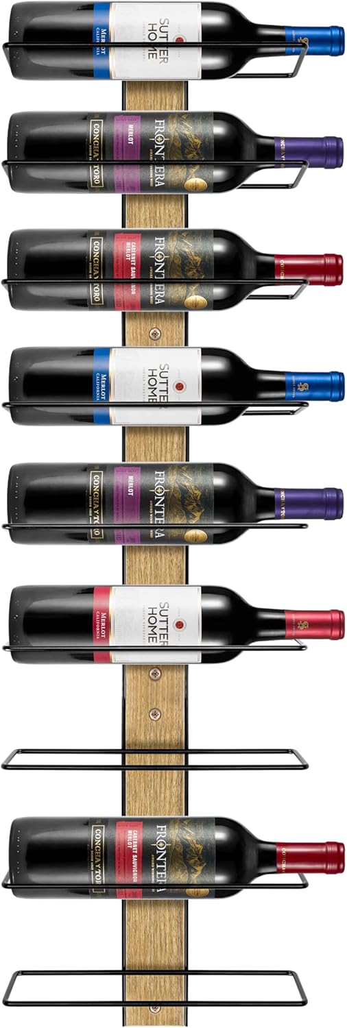 Sorbus Wall Mounted Wine Rack - Wood Wine Rack Wall Mounted for Bottles, Liquor, Champagne - Black
