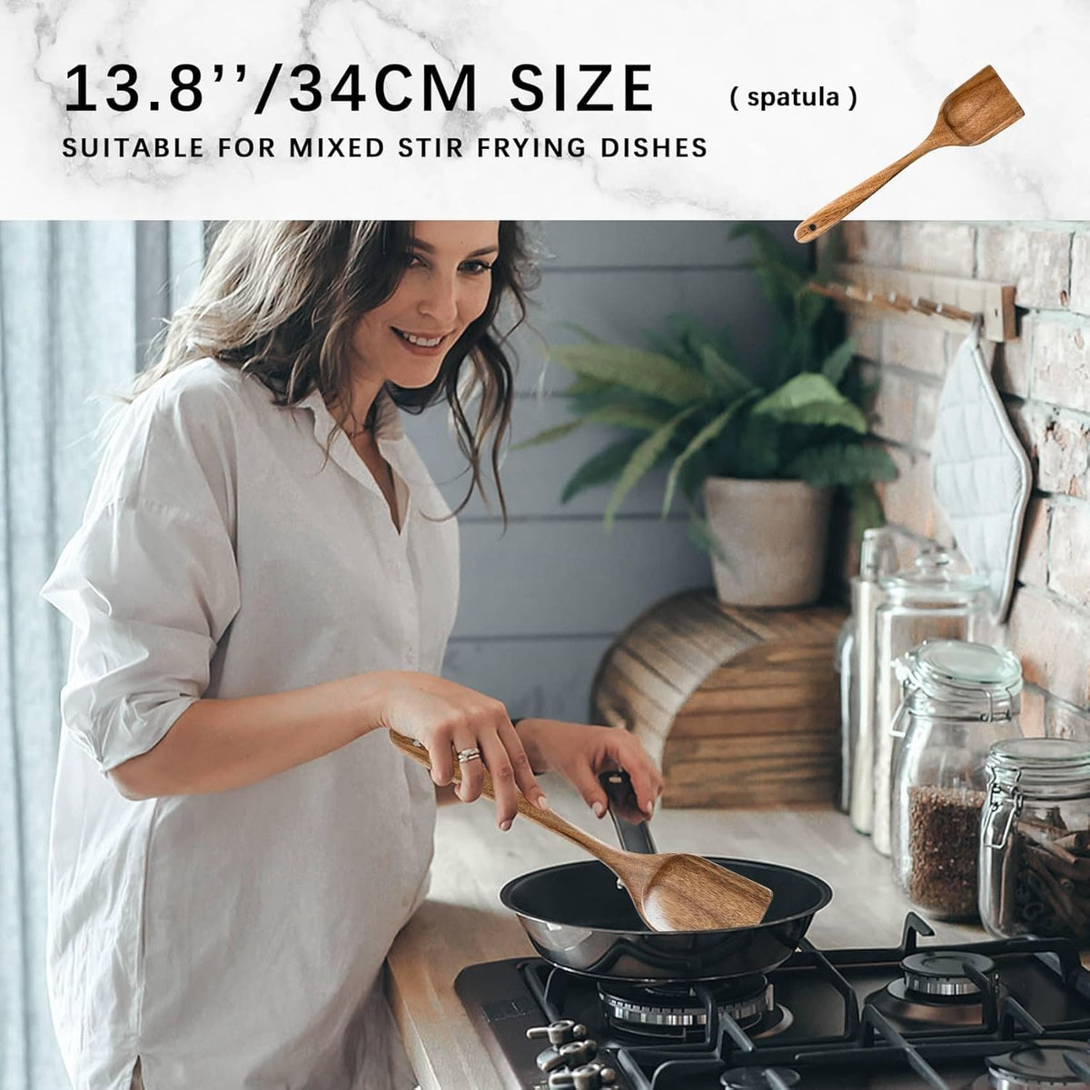 Wooden Spoons for Cooking, Nonstick Cooking Utensil Set with 4 Piece Acacia Wooden Spatulas and
