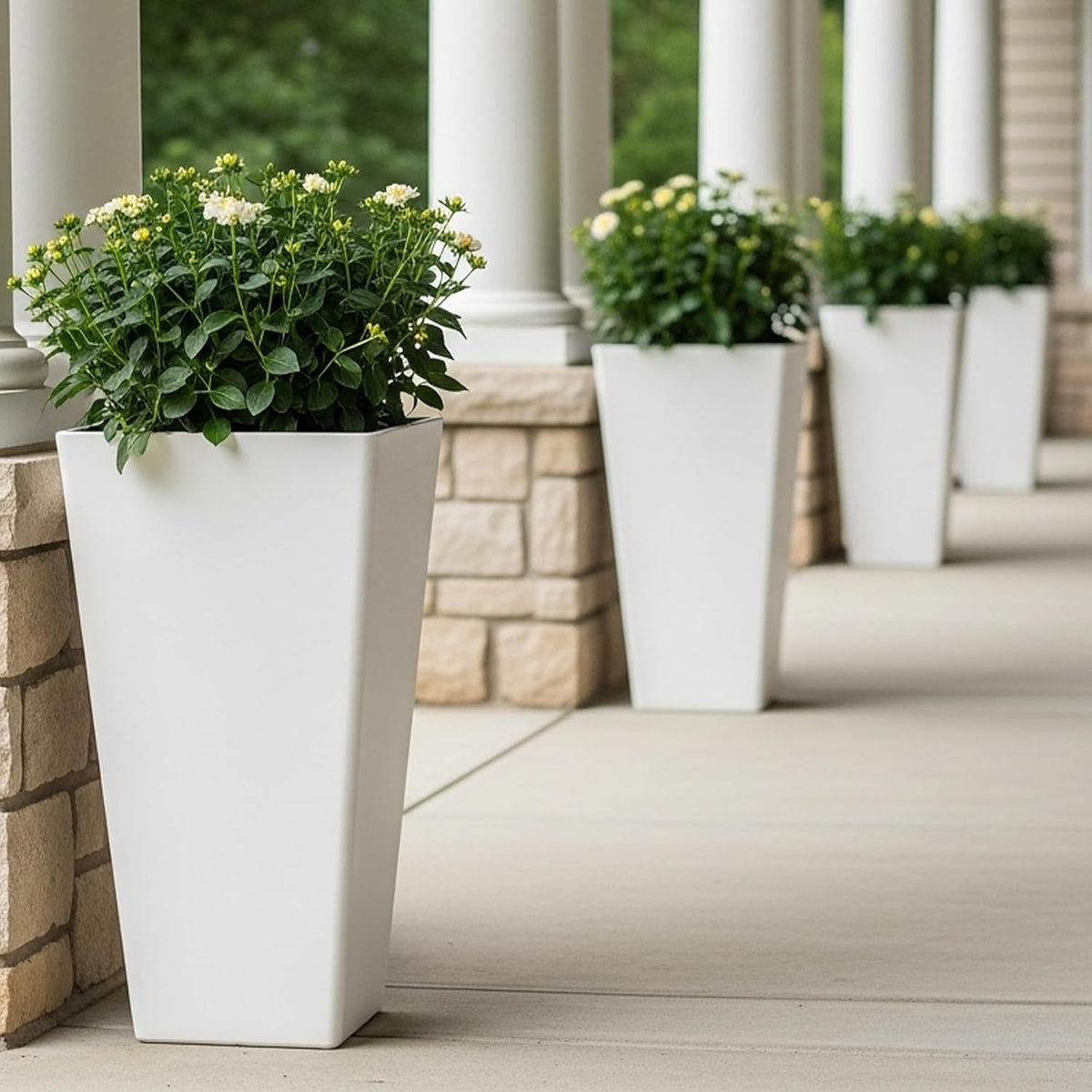 WORTH Garden Large 28 in.Tall Planters Set of 2 for Indoor and Outdoor, Heavy Duty Plastic White