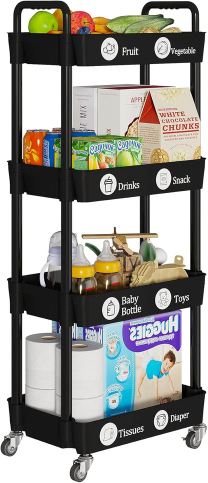 Laiensia 4-Tier Rolling Cart with Wheels,Multifunction Utility Storage carts, Kitchen Storage