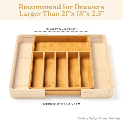 SMIRLY Silverware Drawer Organizer – Bamboo Kitchen Drawer Organizer, Adjustable Utensil Holder and