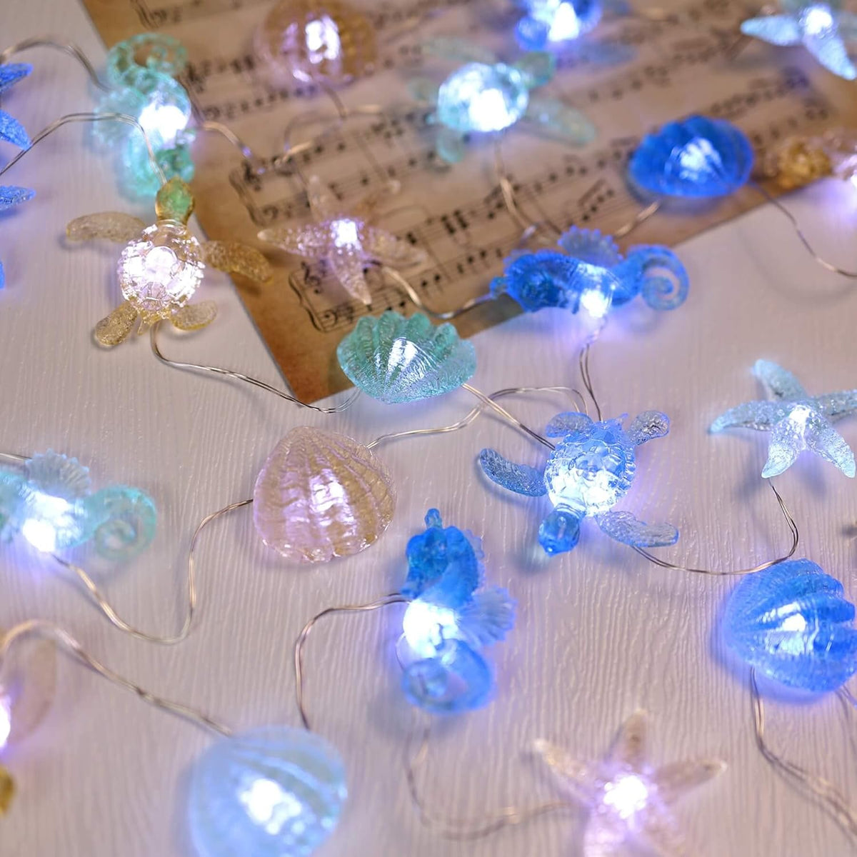 Ocean Theme String Lights Indoor Nautical Décor-USB or Battery Operated 10ft 30 LED Sea Horse