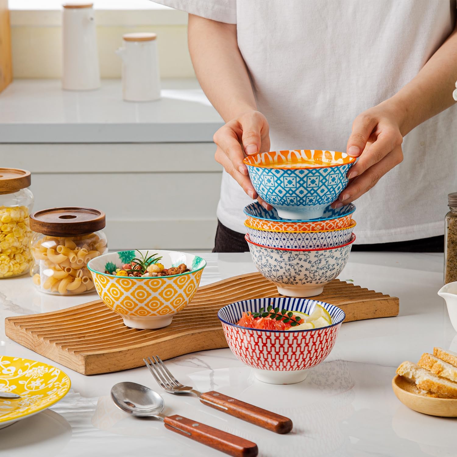 Ceramic Dessert Bowls Set - 12 Oz Small Cereal Bowls 4.75 Inch Ice Cream Bowl for Fruit, Snack