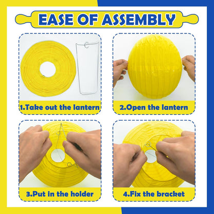 12Pcs Blue and Yellow Party Decorations Hanging Round Paper Lanterns Assorted Sizes (8" 10" 12")