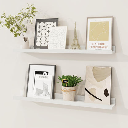 Picture Ledge Shelf, Solid Pine Wood Floating Shelves Set of 2, 24 Inches Nursery Book Shelves for