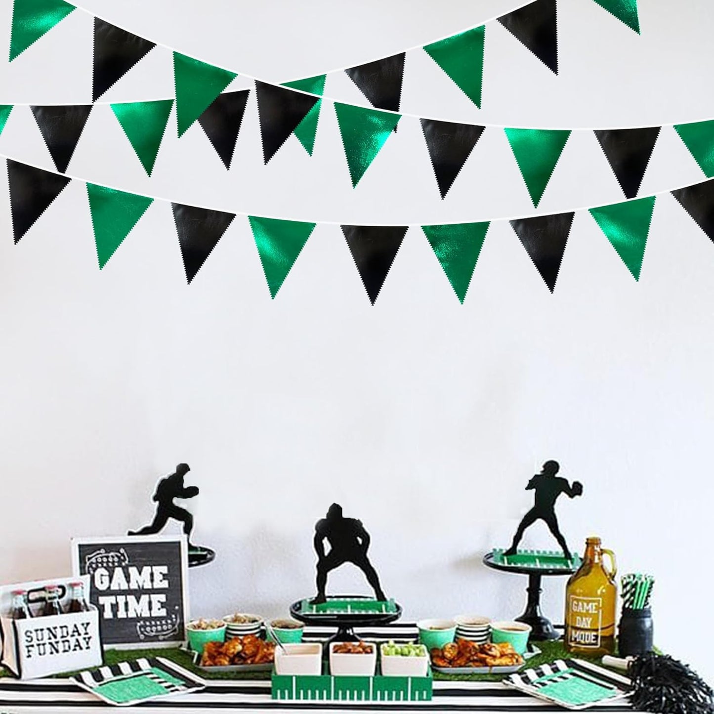 Black Green Party Decorations Metallic Fabric Triangle Pennant Banner Flag Bunting Garland for