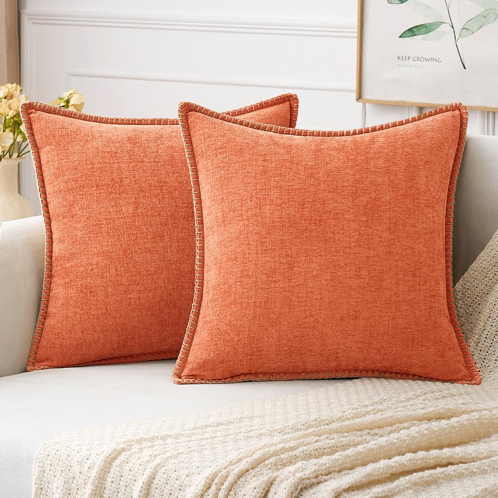 MIULEE Pack of 2 Couch Throw Pillow Covers 18x18 Inch Coral Red Farmhouse Decorative Pillow Covers