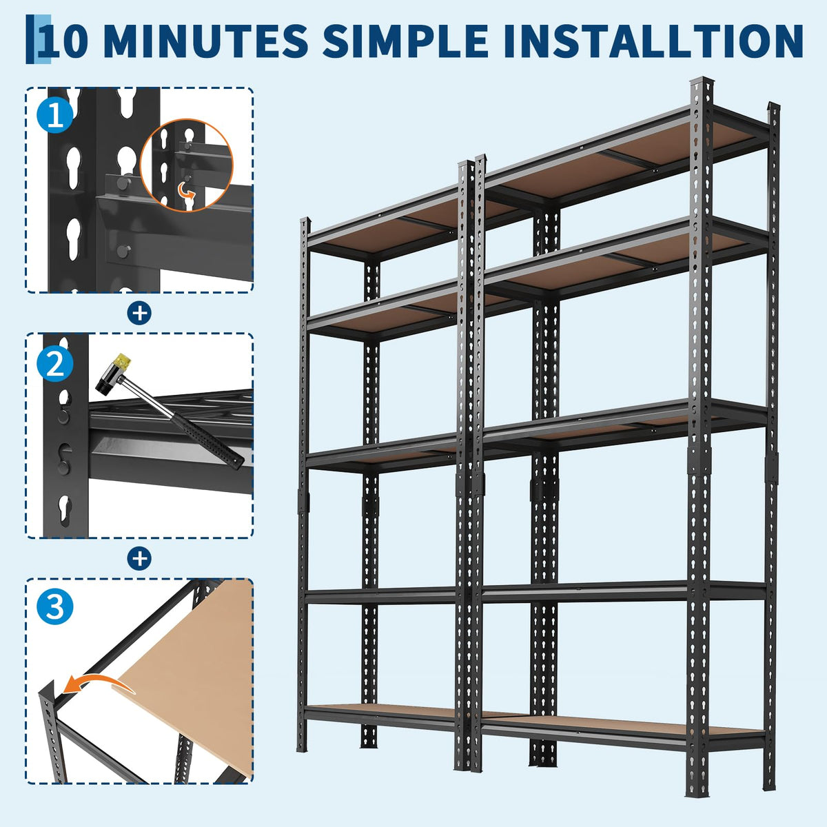 Garvee 5-Tier Storage Shelf 72" H 2 Pack Storage Shelving Unit