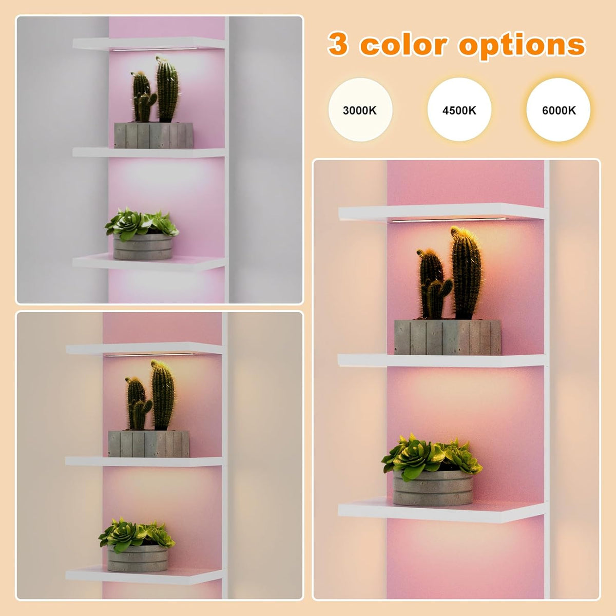 5 Tier Wall Shelf Unit,Modern Vertical Lack Wall Shelves with Light, Wall Mount, Floating Column