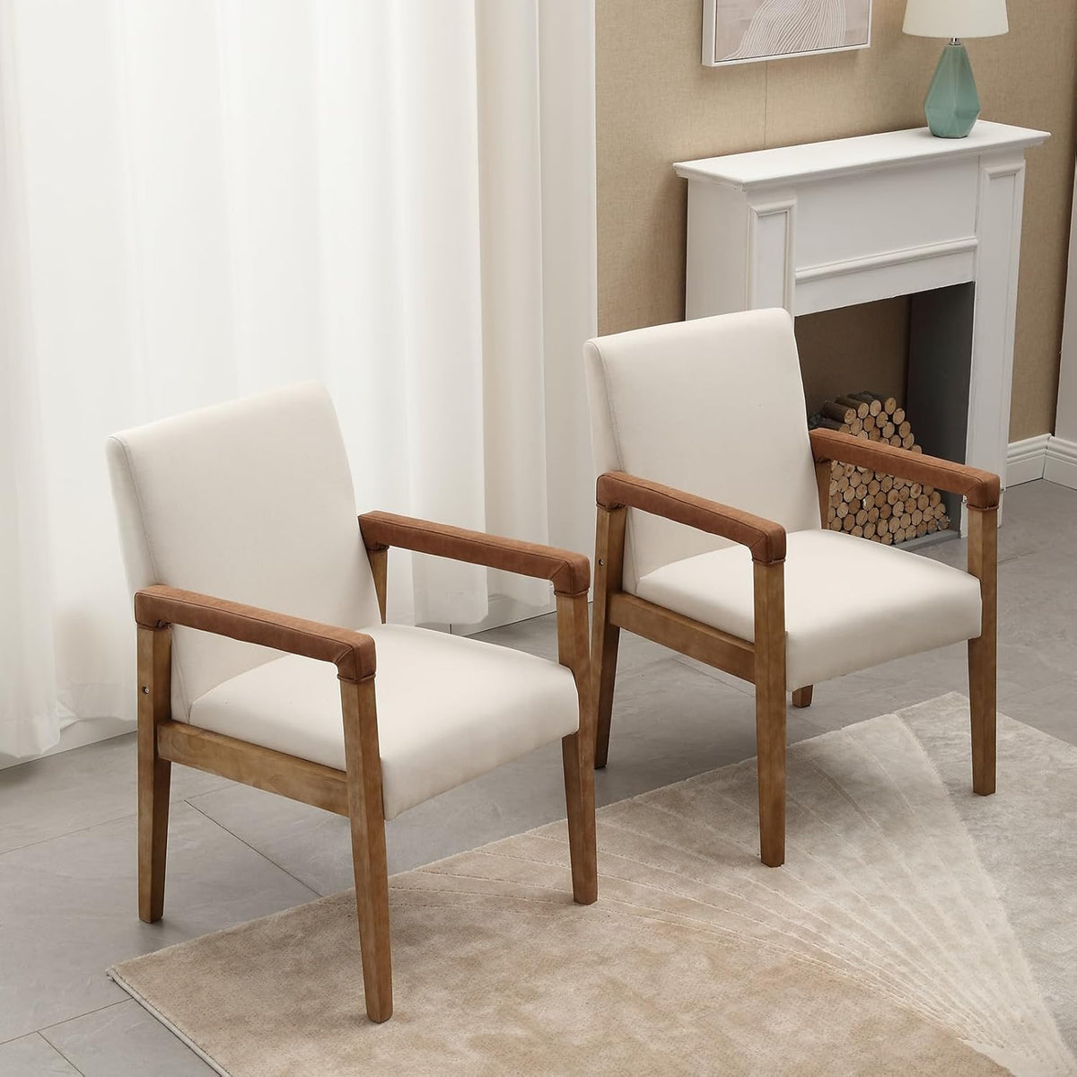 Kmax Modern Dining Chairs Set of 6 Linen Fabric Kitchen Arm Chairs Upholstered Accent Chairs with