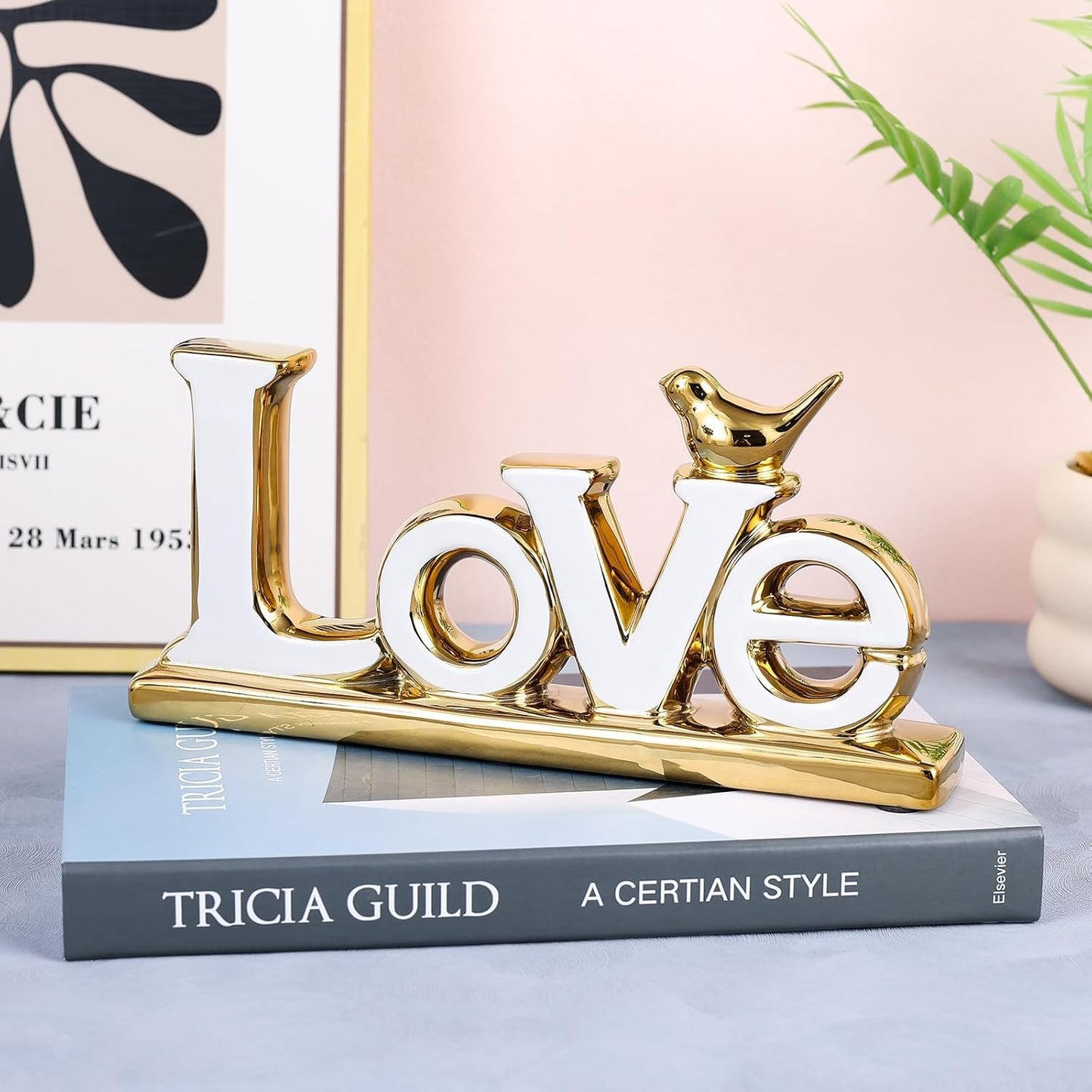 Love Sign Decoration - White & Gold Modern Bird Sculpture Statue, Personalized Love Decor for