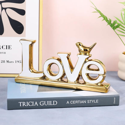 Love Sign Decoration - White & Gold Modern Bird Sculpture Statue, Personalized Love Decor for