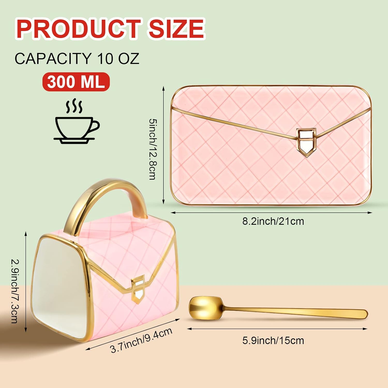 Zubebe 1 Set Coffee Mug Elegant Handbag Shaped Cup Modern Ceramic Purse Mug with Spoon and Saucer