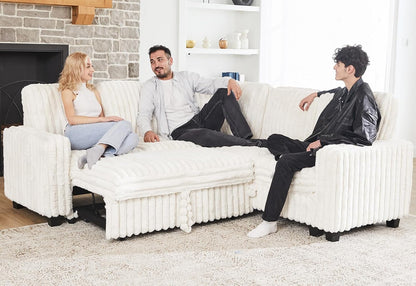 Belffin Plush Corduroy Modular Sectional Sofa with Pull Out Bed Convertible Small Sectional Corner