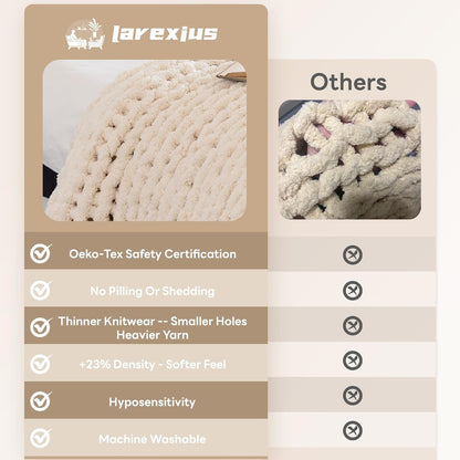 Chunky Knit Blanket - Luxury Soft Cozy 40 * 50 Throw Blanket,100% Woven Blanket Rope Knot Throw