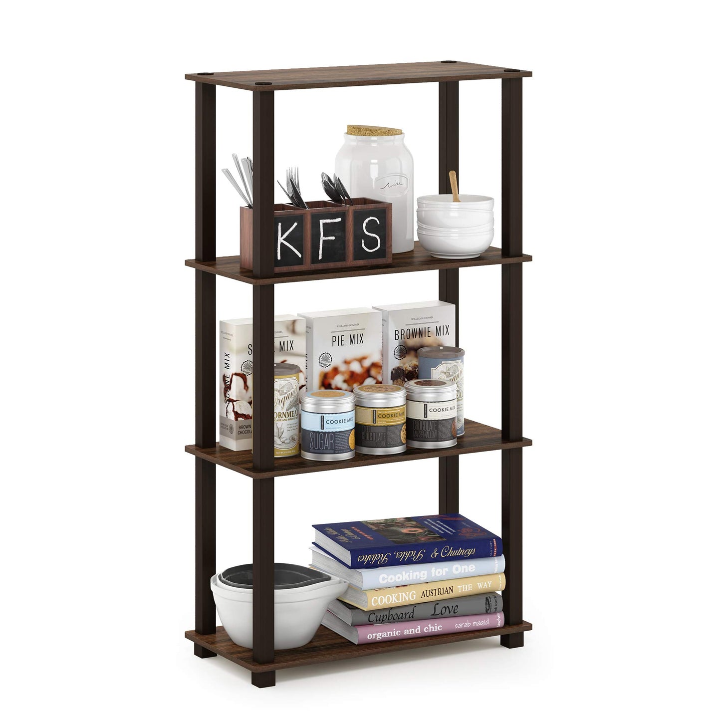 Furinno TURN-S-TUBE Storage Shelves, 4-Tier Book Shelf, Corner Shelf, Toolless Open Shelves, for