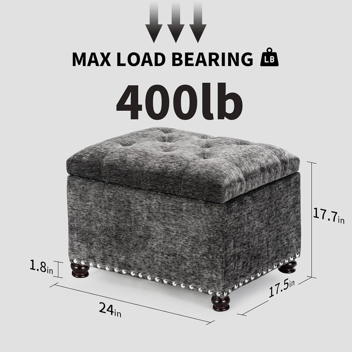 Joveco Storage Ottoman Bench, Rectangle 24" Velvet Foot Rest Stool Square Footstool for Living