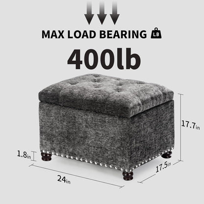 Joveco Storage Ottoman Bench, Rectangle 24" Velvet Foot Rest Stool Square Footstool for Living