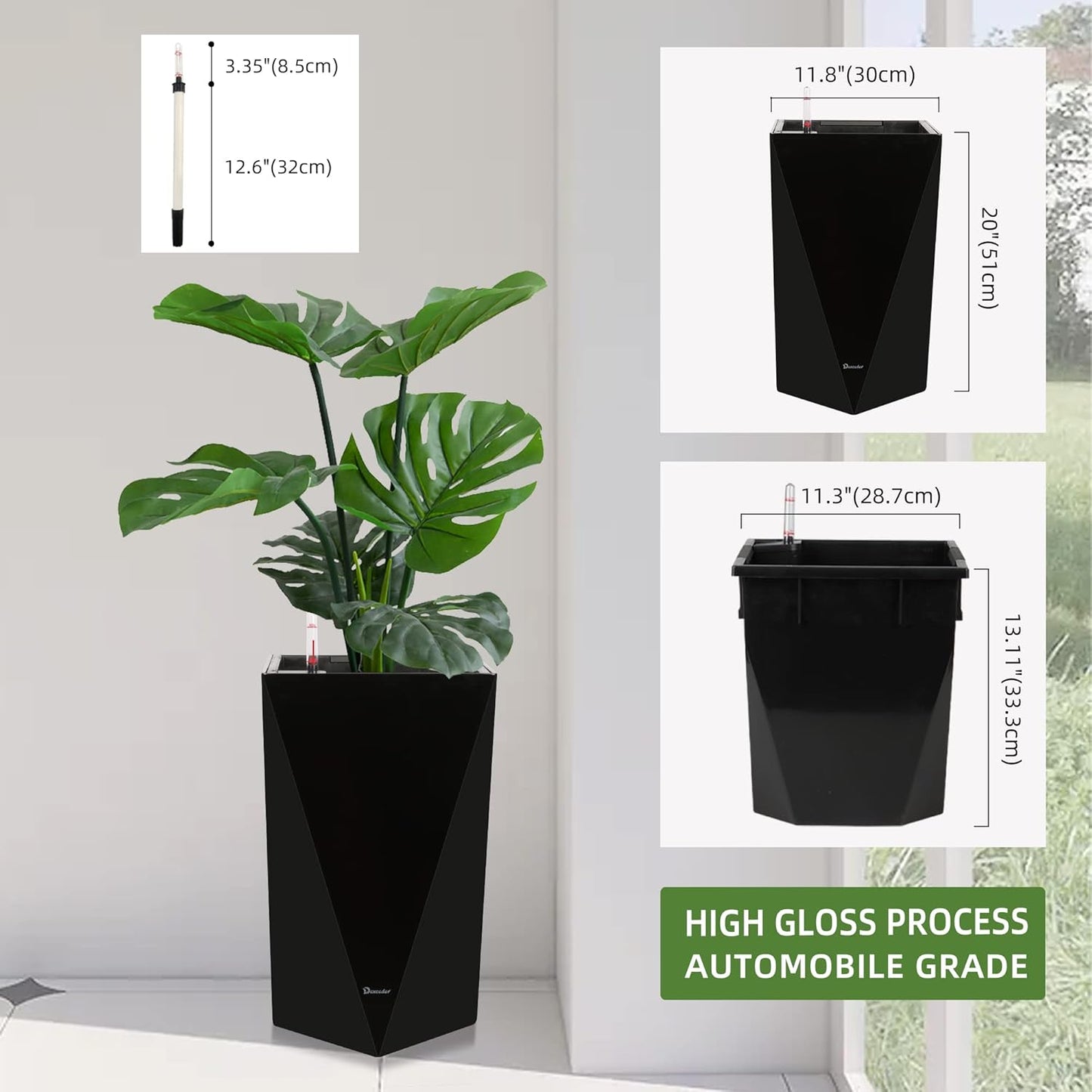 Dexceder 20 Inches Tall Self Watering Planter Diamond High Gloss Indoor Outdoor, Thickened Rhombus