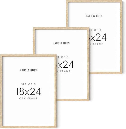 HAUS AND HUES Beige Wood Picture Frames 18 x 24 - Set of 3 Poster Frames 18 x 24, Wooden Picture