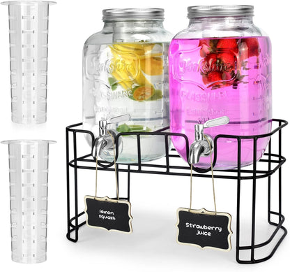 1 Gallon Glass Drink Dispensers For Parties 2PACK.Beverage Dispenser,Glass Drink Dispenser With