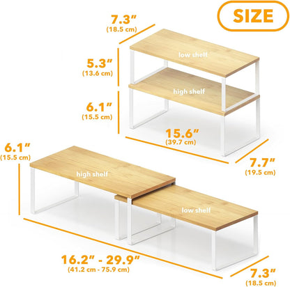 SpaceAid Cabinet Shelf Organizers 2 Pack, Kitchen Counter Rack Shelves Riser, Stackable Expandable