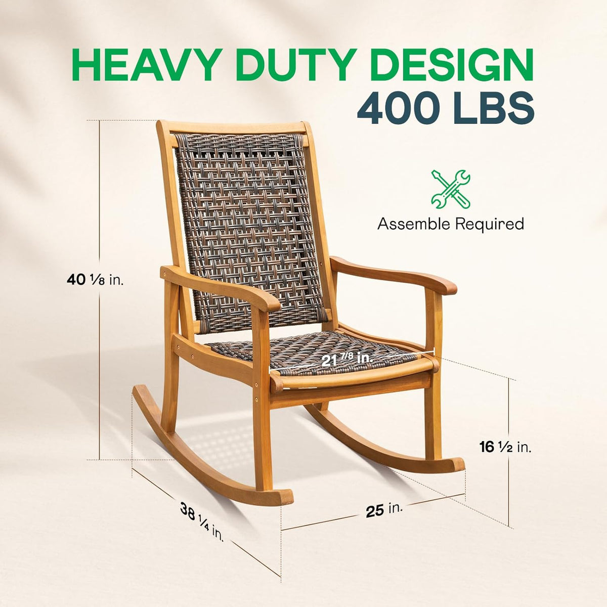 Idzo Wood Wicker Rocking Chair, 400 lbs Capacity, Durable Eucalyptus Wood, Natural Finish