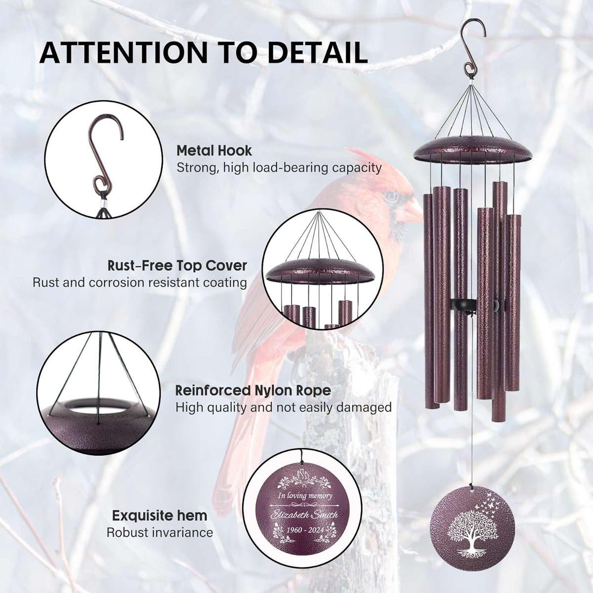 ASTARIN Memorial Wind Chimes Personalized, Bereavement Condolence Gifts for Loss of Mother Husband
