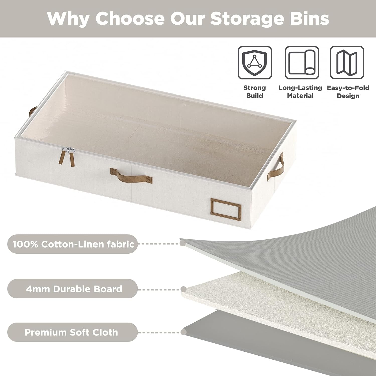 Under Bed Storage Containers, 2-Pack Underbed Storage Box, Collapsible Clothes Storage Bins with
