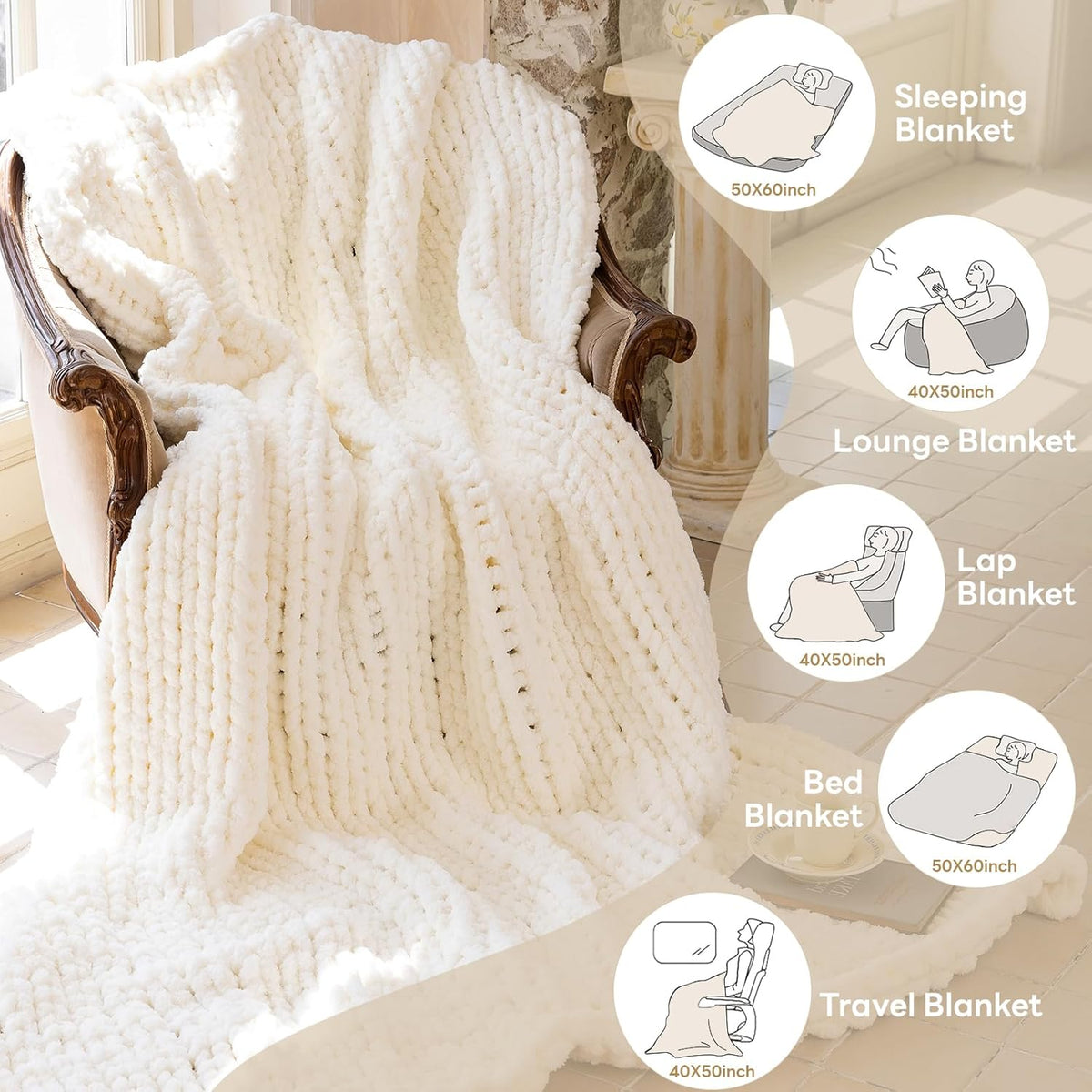 Chunky Knit Blanket - Luxury Soft Cozy 40 * 50 Throw Blanket,100% Woven Blanket Rope Knot Throw
