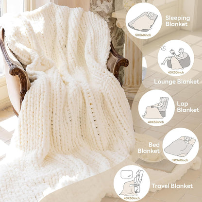 Chunky Knit Blanket - Luxury Soft Cozy 50 * 60 Throw Blanket,100% Woven Blanket Rope Knot Throw