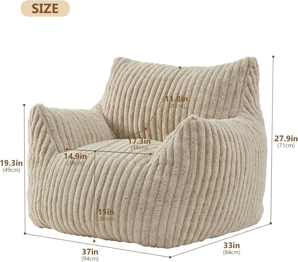 Giant Bean Bag Chairs for Adults Teens, Large Bean Bag Sofa Chairs with Filling Comfy Fuzzy BeanBag