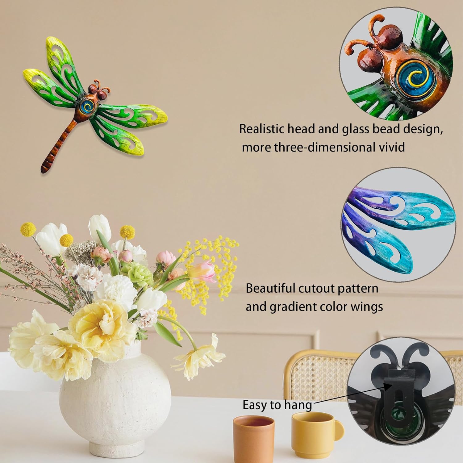 Yonivexis Metal Dragonfly Wall Decor Outdoor wall Art Hanging Decorations Living Room Bedroom Fence
