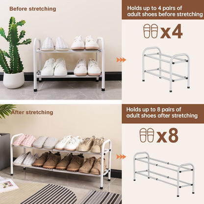 Gonfoam Expandable 2-Tier Shoe Rack for Closet and Entryway, White