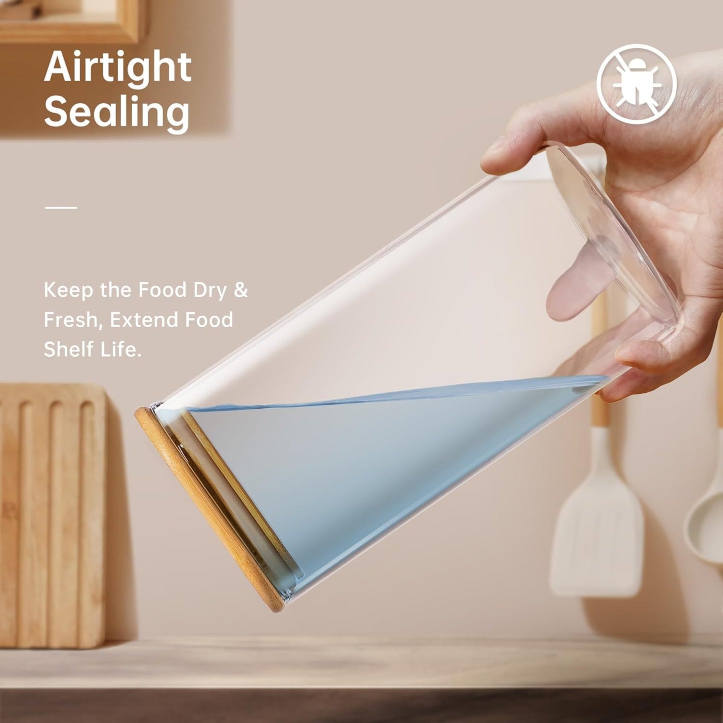 Extra Large Square Glass Flour & Sugar Storage Containers with Airtight Lids, 168 floz - 2 Pack