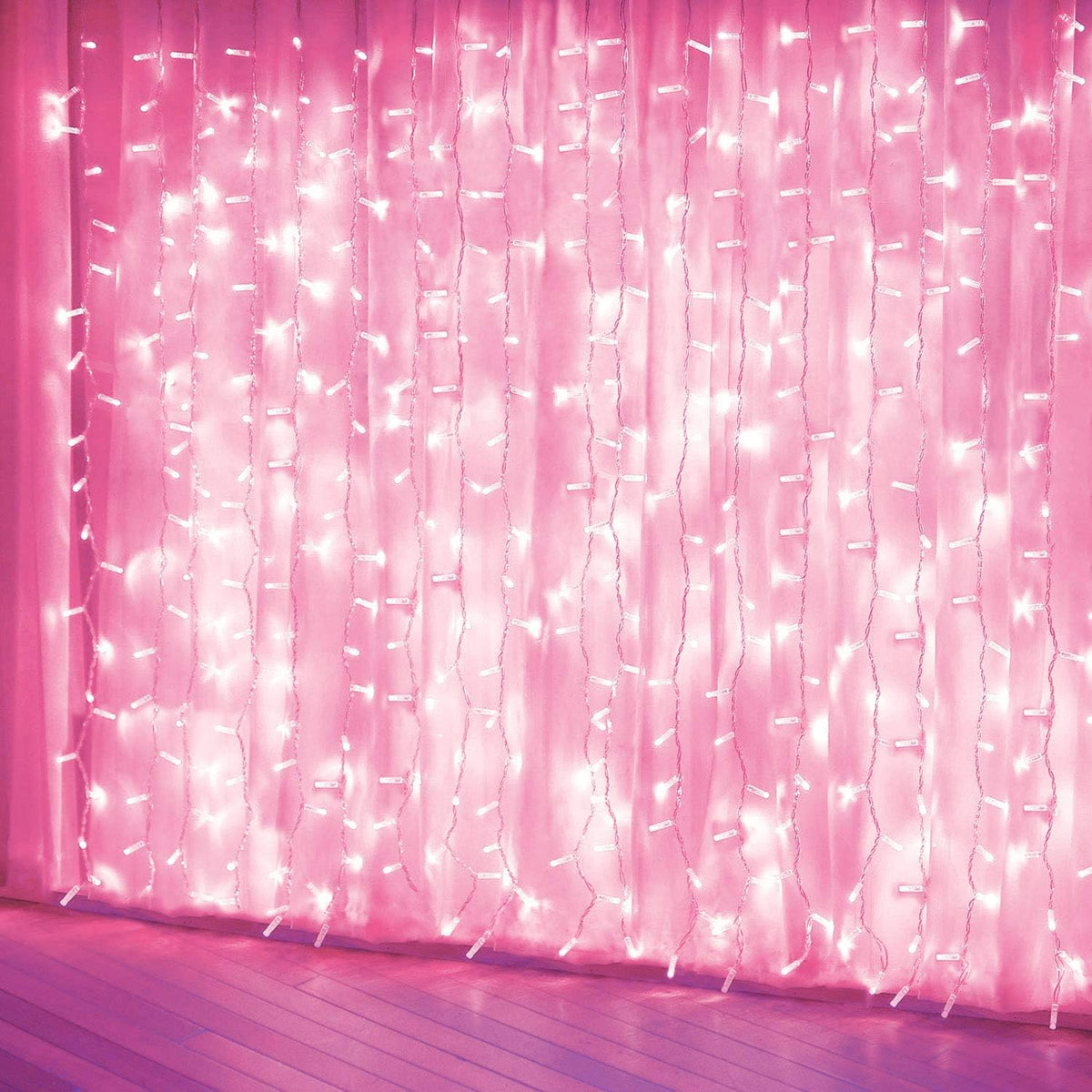 Curtain Lights, Pink Room Decor 8 Modes LED String Lights for Garden, Teen Girls' Room, Party