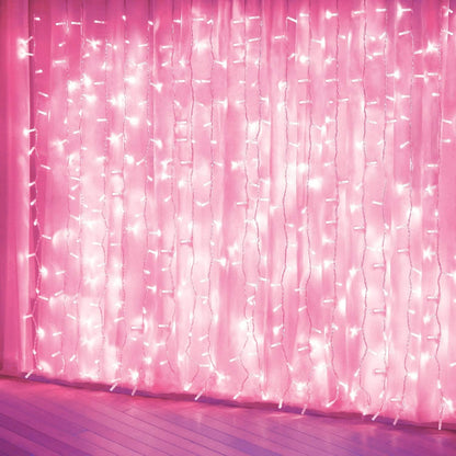 Curtain Lights, Pink Room Decor 8 Modes LED String Lights for Garden, Teen Girls' Room, Party