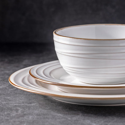 GBHOME Ceramic Dinnerware Sets, 24 pcs Embossed Elegant Stoneware Plates and Bowls Sets