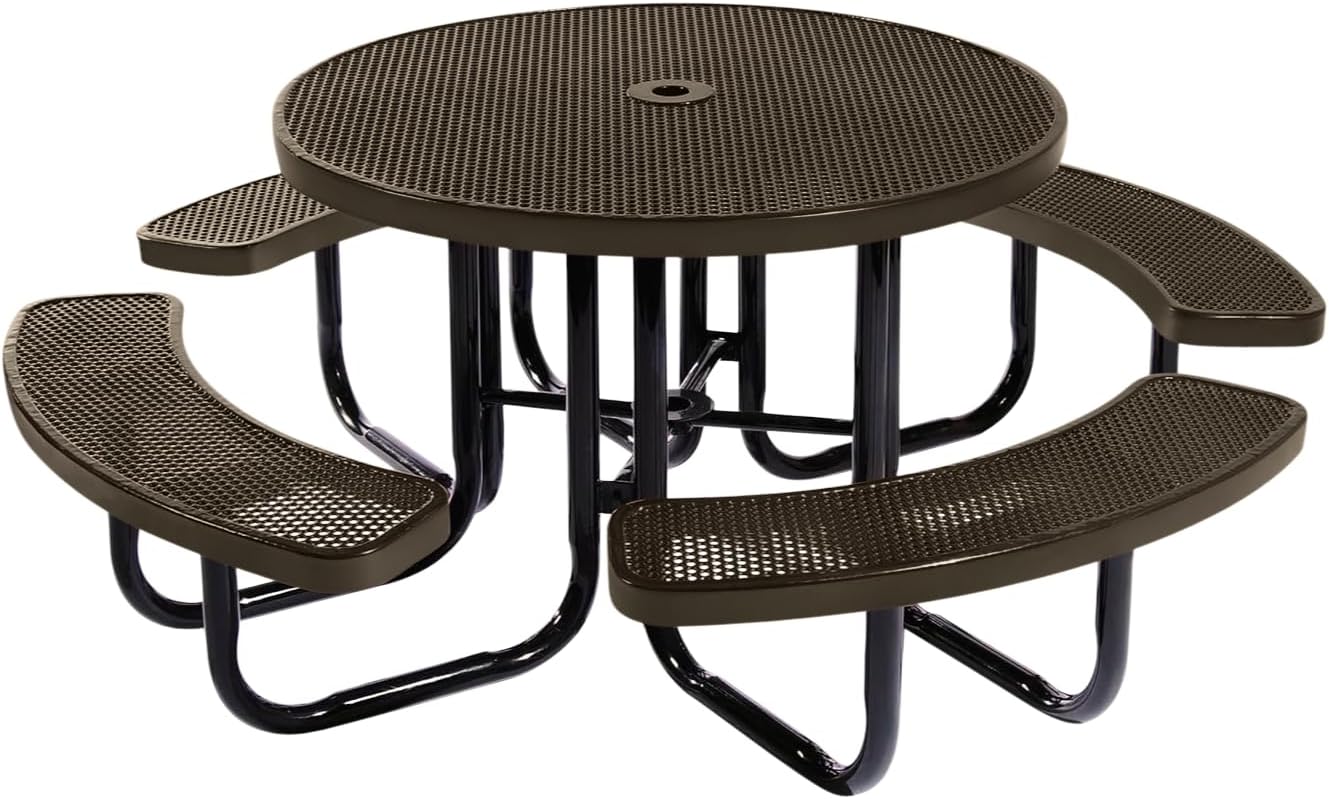 Coated Outdoor Furniture Heavy-Duty Portable Outdoor Picnic Table with Umbrella Hole, Punched Steel