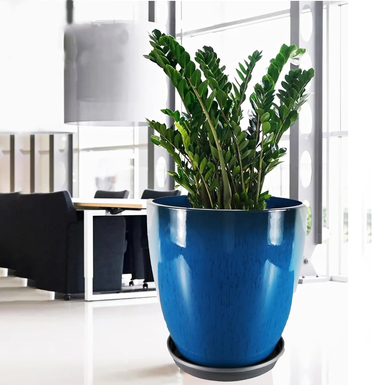 FixtureDisplays® Garden Plastic Round 11.8" Diameter 12" Tall Planter Resin Glazed Faux Ceramic