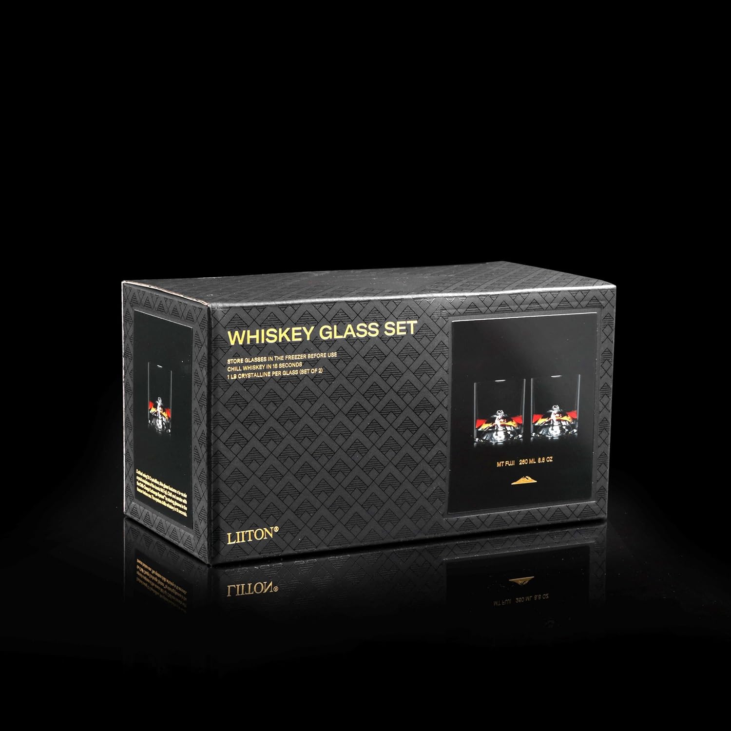 Mount Fuji Heavy Crystal Whiskey Glasses Gift Set of 2, Thick Freezable Bourbon Glass 1lb Each