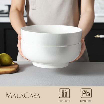 MALACASA Serving Bowls, 114 OZ(10") Extra Large Salad Bowls Set of 2, Porcelain White Serving Bowls