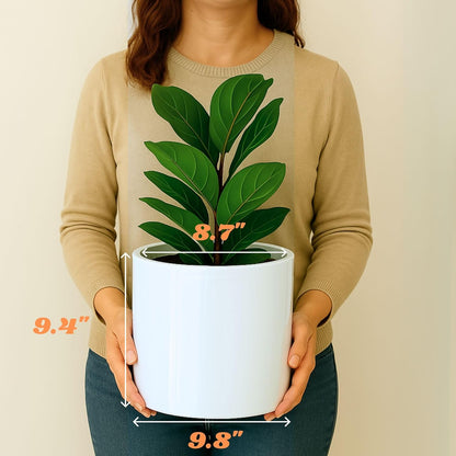 Fox & Fern 10 Inch Plant Pot with Drainage Plug — Premium Lightweight Fiberstone Glossy White