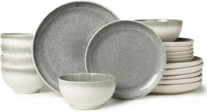 Ceramic Dinnerware Sets for 6, 18 Pieces Stoneware Plates and Bowls Sets, Chip and Stain Resistant