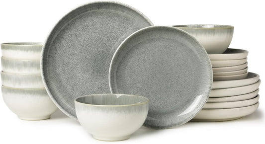 Ceramic Dinnerware Sets for 6, 18 Pieces Stoneware Plates and Bowls Sets, Chip and Stain Resistant